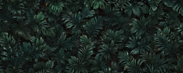 Intricate dark green & black tropical leaf pattern, abstract swirls ,  seamless pattern,  foliage pattern,  texture