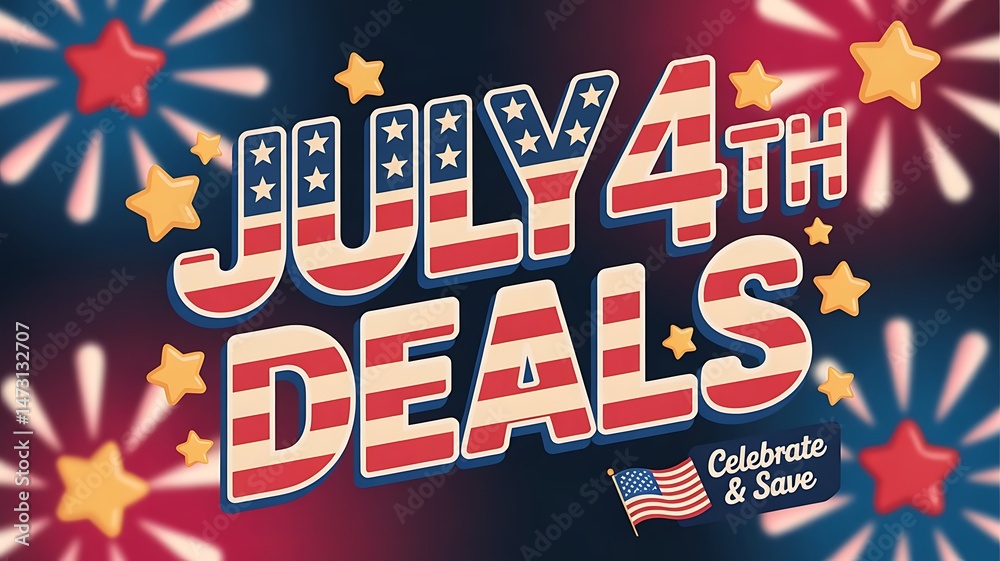 Fototapete fourth of july sale graphic, oversized 'july 4th deals' banner template for 4th july or independence