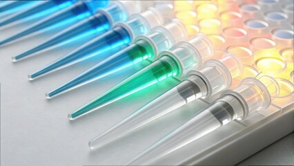 Color Coded Pipette Tips with Glowing Fluids for Biotechnology Use