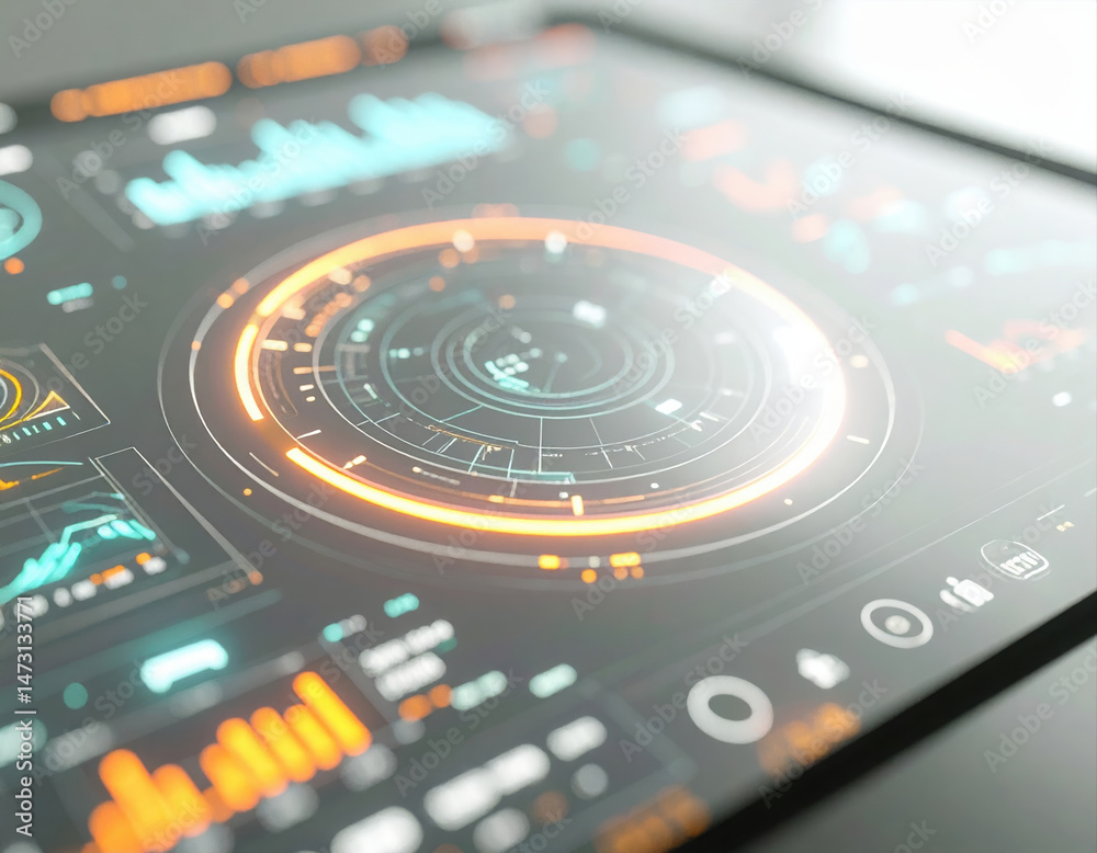 Poster layered holographic ui interface fading and out with soft pulses
