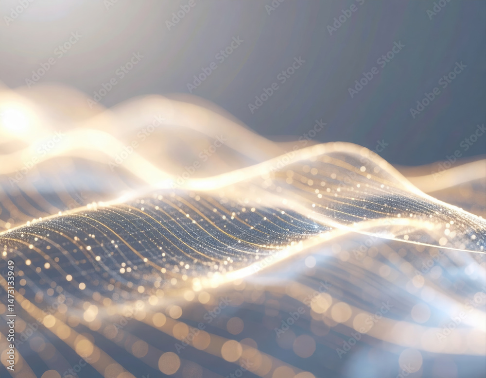 Poster digital abstract of flowing data streams grid with glowing