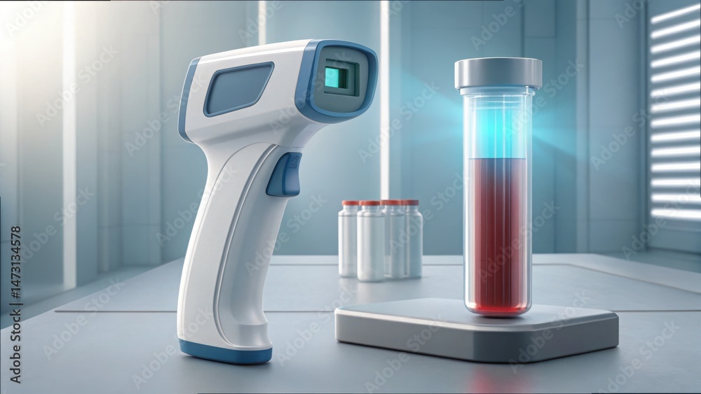 Poster advanced biolab scanner with specimen tube on a laboratory table