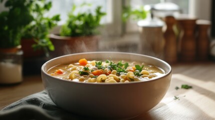 Aromatic Homemade Chicken Noodle Soup in a Bowl