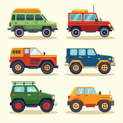 Set of  off road vehicle transport isolated on white background