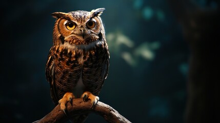 Fototapeta premium Majestic Great Horned Owl in Nocturnal Setting