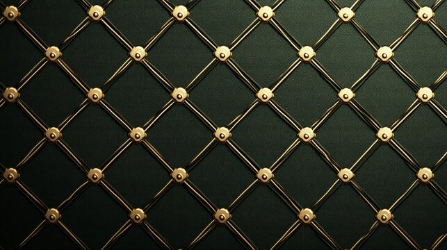 Elegant dark green leather upholstery with golden diamond stitching pattern