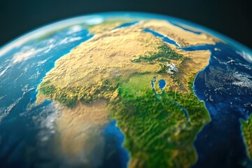Fototapeta premium Aerial view of the African continent captured from space, showcasing geographical landmarks and land formations with emphasis on Earth's terrain.
