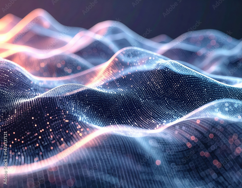 Poster abstract digital fabric unfolding into layered data streams soft