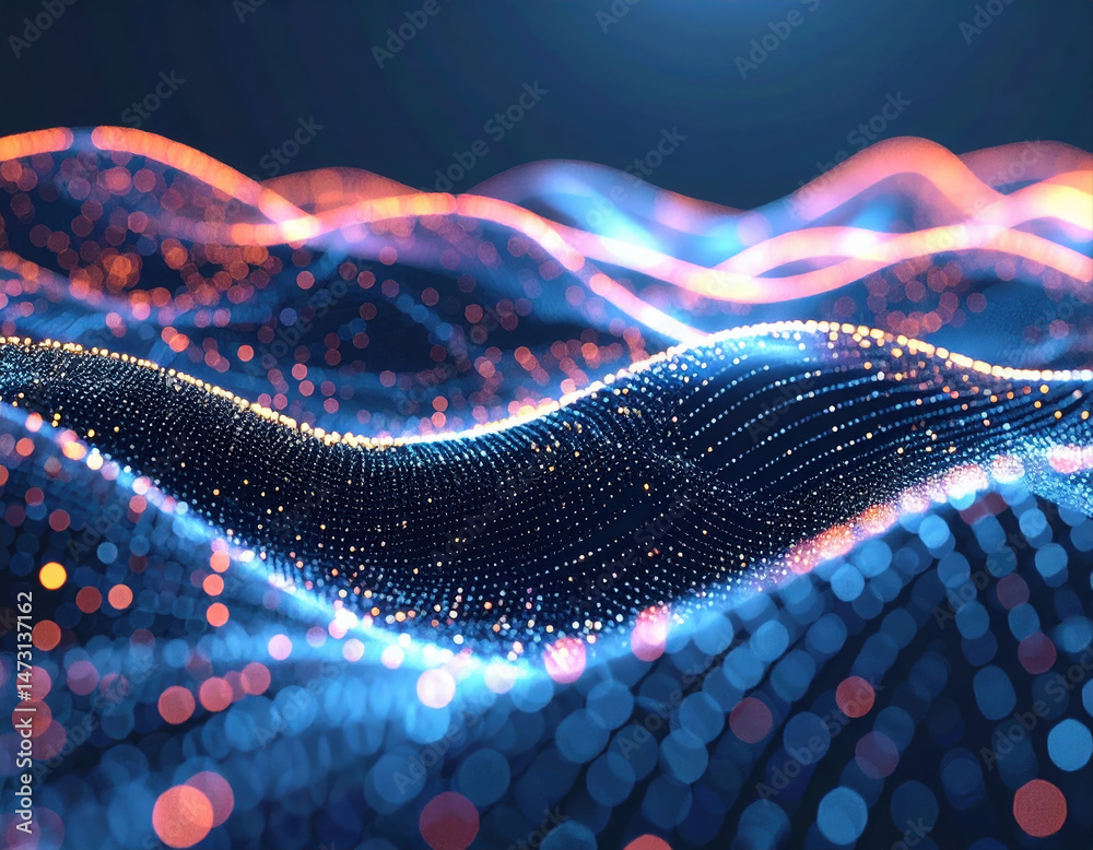 Poster abstract digital fabric unfolding into layered data streams soft