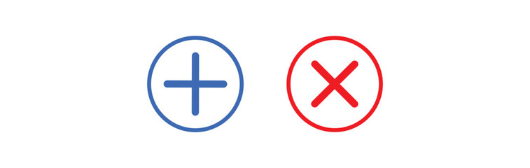 Obraz premium Plus and Minus Icon Flat Design. Plus, Minus, Cross and Chamber Sign
