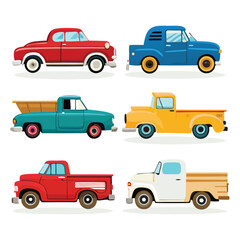 Set of  Pickup truck transport isolated on white background