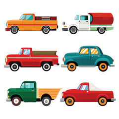 Set of  Pickup truck transport isolated on white background