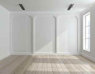 Obraz premium Empty Modern Room White Walls, Wood Floor, Sunlight, Window