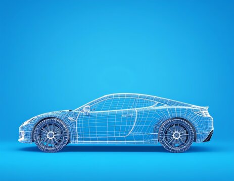 Blueprint Wireframe Model of a Modern Sports Coupe Car Design
