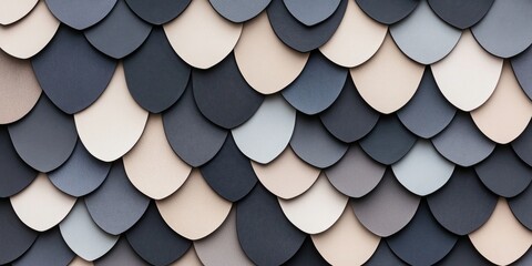 Fototapeta premium Pattern texture background with overlapping scale shapes in blue gray neutral tones creating modern surface design for interior or architectural use