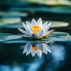 Serene white lotus flower on water
