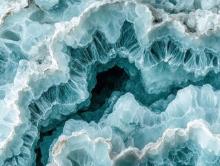 Obraz premium Intricate mineral cave-like structure, displaying a deep teal and light blue patterned texture. Close-up view of the detailed formations