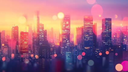 Fototapeta premium Vibrant city skyline at twilight