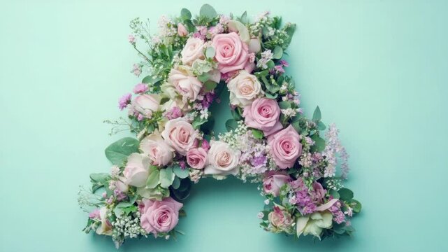 Delicate floral 'A' arrangement on pastel backdrop for creative designs