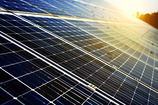 Close up angled shot of solar panels showcasing clean energy concept today.