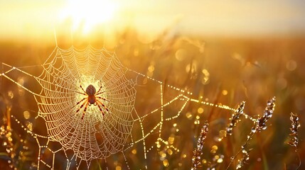 Spiderweb in Dewy Sunrise