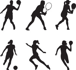 Female Athlete Silhouettes in Sports Action Vector Set