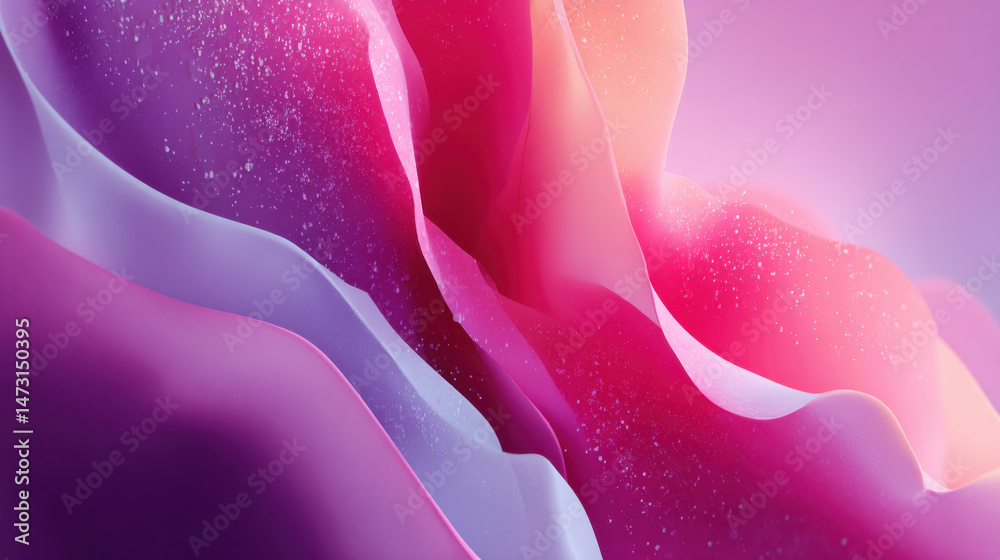 Poster abstract pink, purple, and orange fluid wave forms, creating a dynamic and vibrant design. perfect f