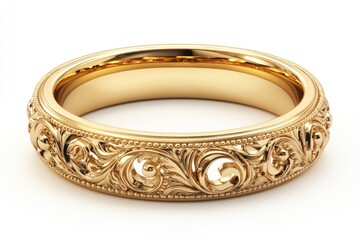 Ornate gold band ring with detailed filigree