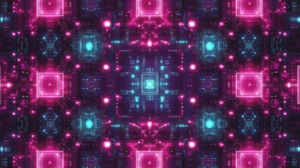 A glowing circuit board pattern with vibrant neon colors creating a futuristic and digital vibe