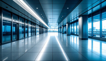 Modern Office Corridor Design: Sleek Glass & Polished Floors
