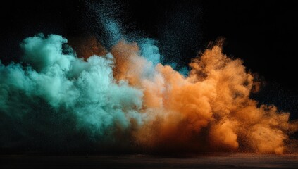 Fototapeta premium An ethereal display of vibrant colored smoke and dust particles on dark surface