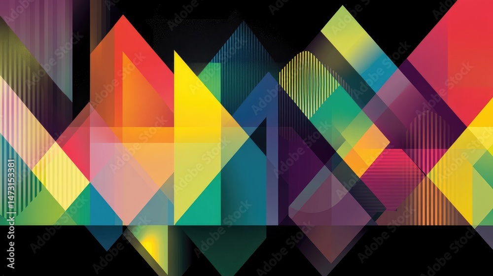Poster a visually stimulating geometric abstraction featuring a mix of angular shapes, color gradients, and