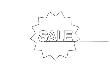 Continuous one line drawing of Sale icon. Single line drawing illustration of Sale tag emblem. Business marketing concept vector art. Doodle line illustration.
