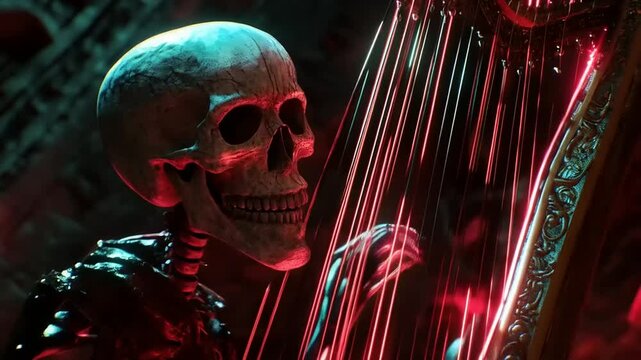 A Haunting Melody: The Enigmatic Skeleton Playing the Harp