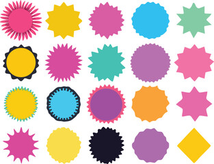 Colorful Starburst Badges Vector Illustration on White Background