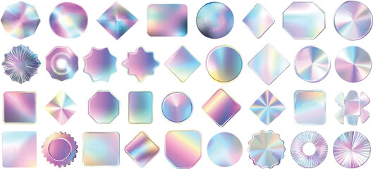 Holographic Shapes Vector Set, Isolated on White Background
