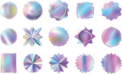 Holographic Shapes Vector Set, Isolated on White Background