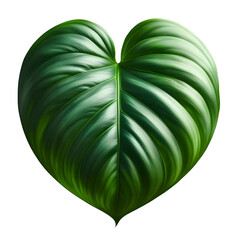 Heart shaped green leaf tropical plant foliage nature botany close up detail on transparent background