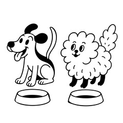 The dogs waiting feeding time with empty bowl