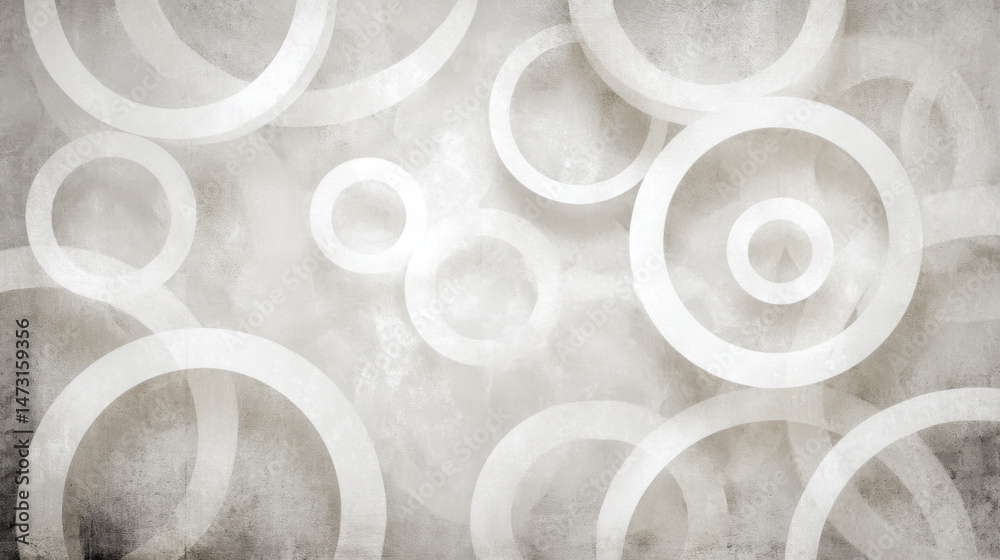 Poster Abstract grayscale artwork featuring overlapping circles, creating a textured and layered effect.  The design evokes a sense of depth and movement through the varying sizes and positio : Generative AI