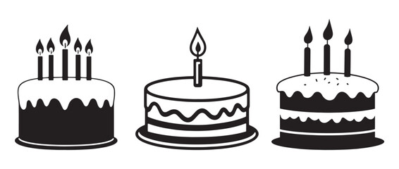 Birthday cake line art silhouette vector.