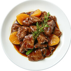 Crispy Orange Beef Served in a Minimal Elegant Presentation on Transparent Background

