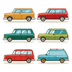 Six classic wagon transport isolated on white background