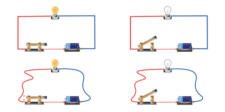 Parallel circuit, Series circuitParallel circuitbasic electric circuits experiment, flat design illustration, Kirchhoff voltage law, Kirchhoff current law, simple electric
