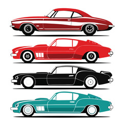 Six classic X-ray car transport isolated on white background