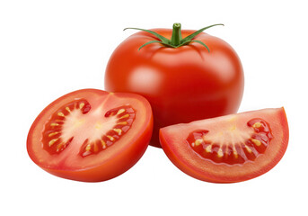 Fresh tomato and slices isolated on transparent background