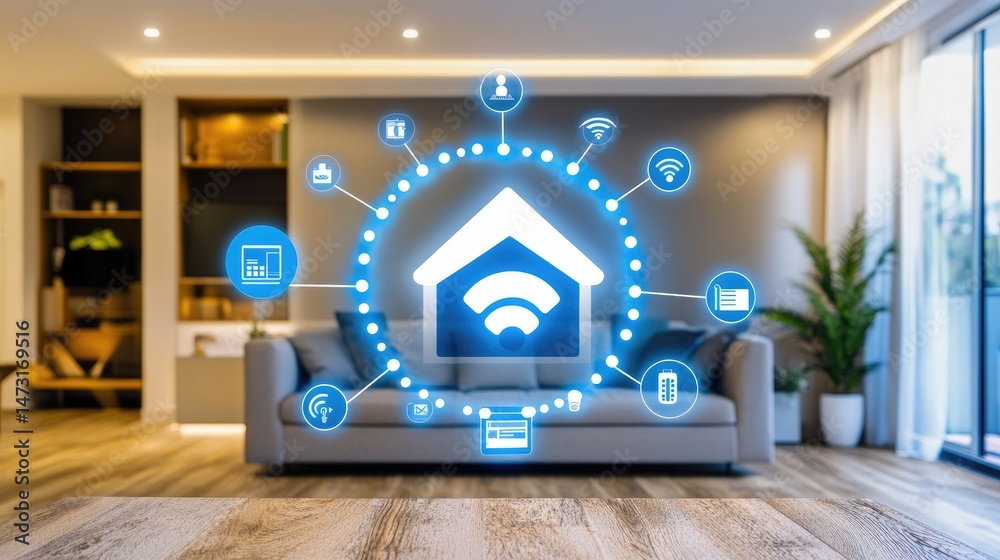 Poster modern workspace featuring iot-enabled devices for automated task management and workflow optimizati
