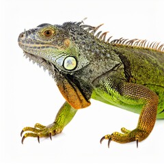 Fototapeta premium Colorful Iguana Climbing on White Background