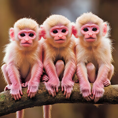 Baby monkeys are sitting together and are pink in color