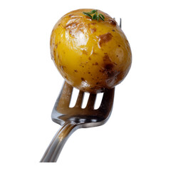 Fototapeta premium Freshly Cooked Potato on Fork with Transparent Background
